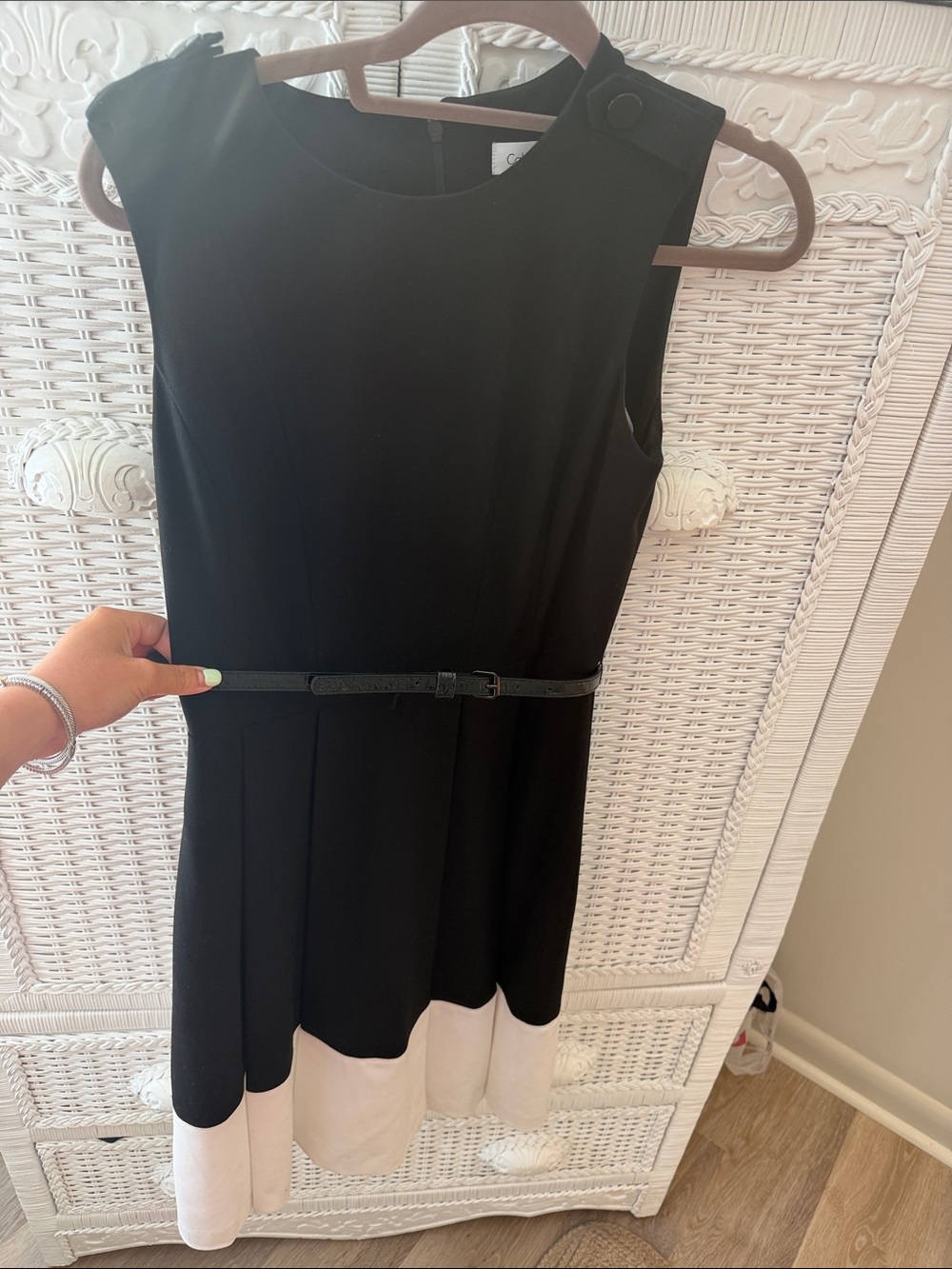 Calvin Klein Work Dress Black and White Sleeveless Belted Dress 4